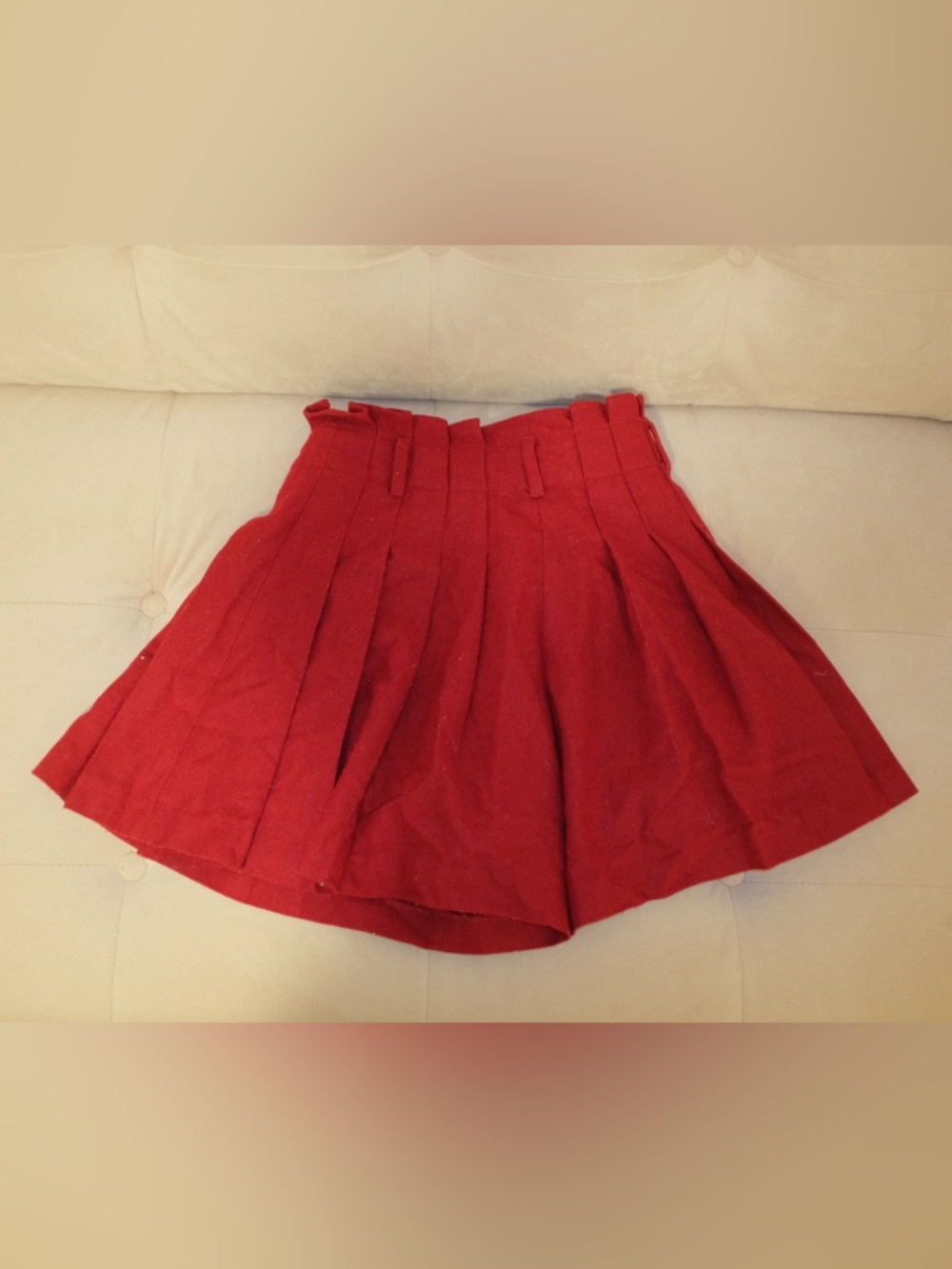 Red Pleated Mini Skirt